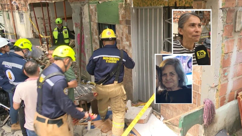 Foto del lugar de la explosión en una casa de Itagüí y de Adiela Acevedo Márquez, la víctima fatal, y la mujer que día a día la cuidaba: Maryori García Cardona.