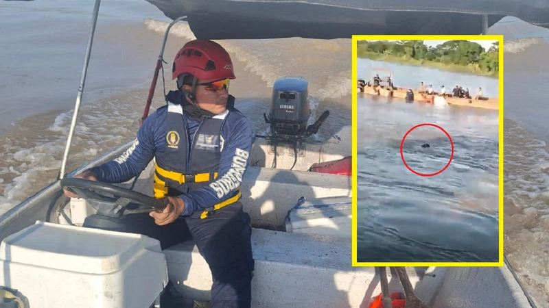Buscan el cuerpo de un hombre que se habría ahogado en el río Cauca luego de que se volcara una embarcación que participaba de una actividad religiosa. Foto: Cortesía