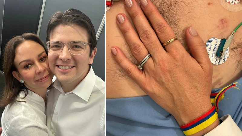 María Claudia Tarazona publicó una fotografía donde se ve su mano sobre el pecho del senador Miguel Uribe. Foto: @maclaudiat
