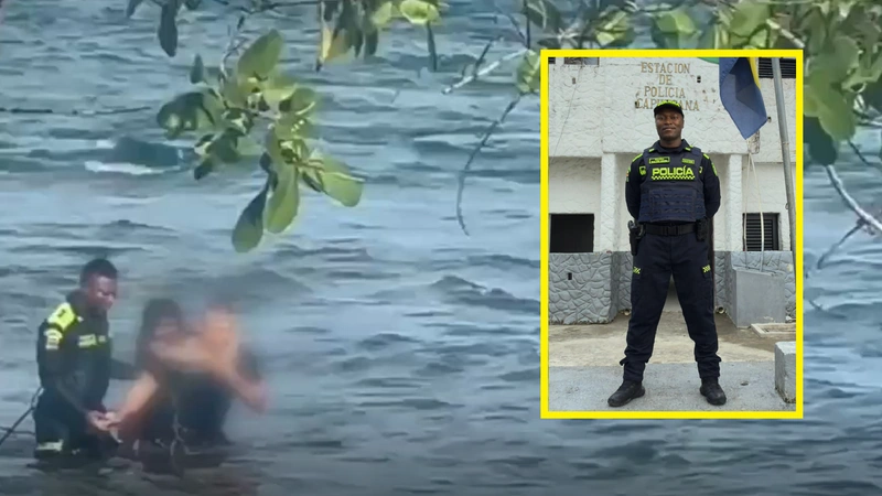 El patrullero Walter Abadía rescató a padre e hija que eran arrastados por el oleaje en Capurganá. Foto: Cortesía
