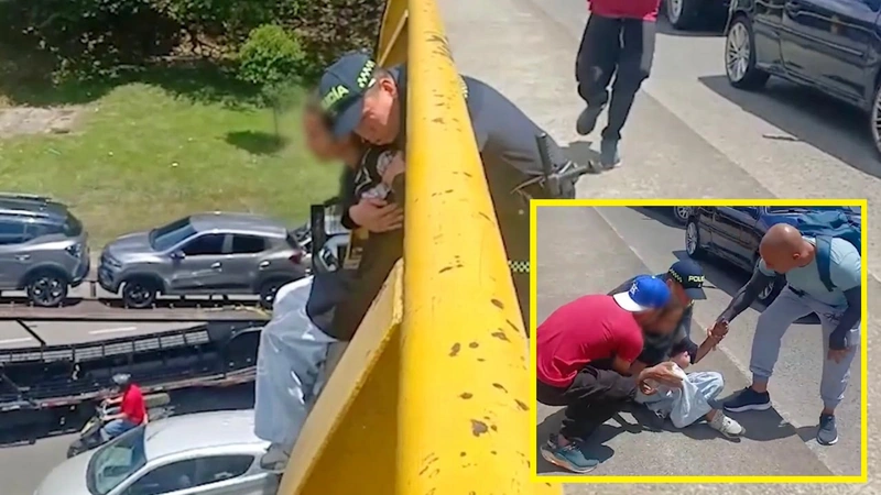 El subintendente de policía tomó a la joven de 21 años en sus brazos y evitó que el hecho terminara en una tragedia. Foto: Cortesía