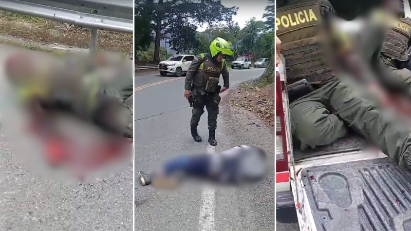 Los policías adscritos a la seccional de Tránsito y Transporte de Antioquia acudieron a un llamado ciudadano y un hombre los atacó con un machete. Foto: Screenshot