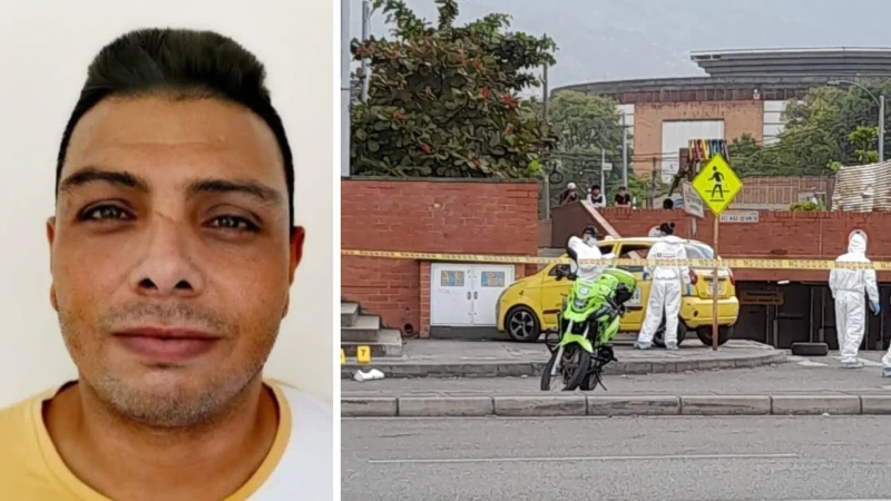 Imagen de Deibi Antonio Herrera Matta e imagen del taxi en el que lo asesinaron a tiros en Medellín: