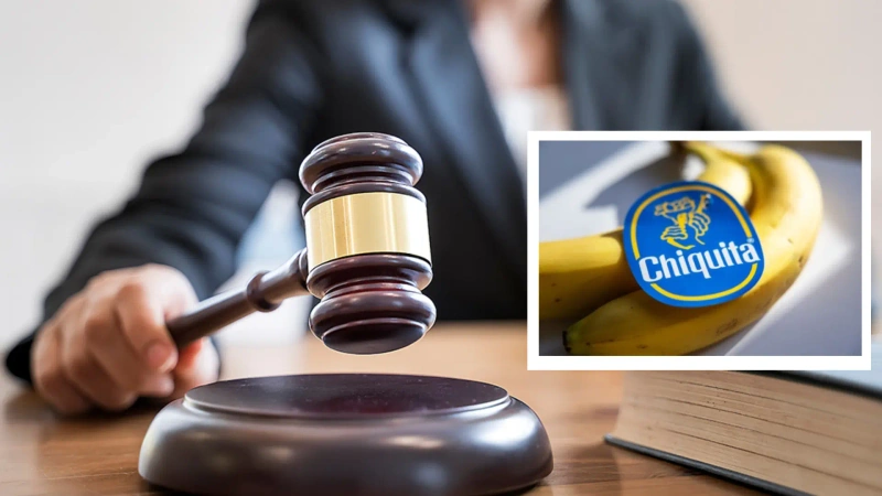 La imagen describe a una juez y en detalle una foto de bananos que pertenece a la multinacional Chiquita Brands