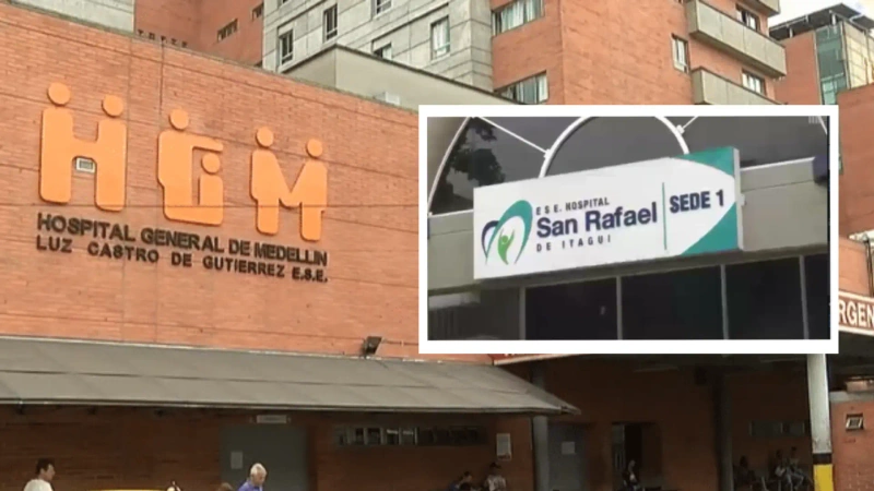 La imagen describe las fachadas del Hospital General de Medellín y del Hospital San Rafel de Itagüí
