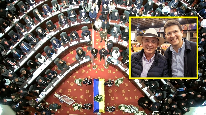 Por estar cumpliendo su condena Álvaro Uribe no pudo viajar a Bogotá para despedir a Miguel Uribe. Envió un discurso. Foto: Congreso y redes sociales