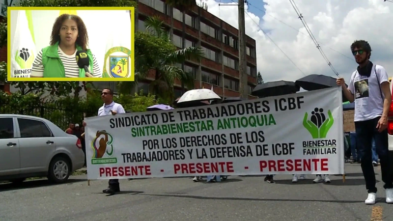 La imagen describe una de las protestas hechas por los funcionarios del ICBF en Antioquia y en detalle, la directora encargada regional