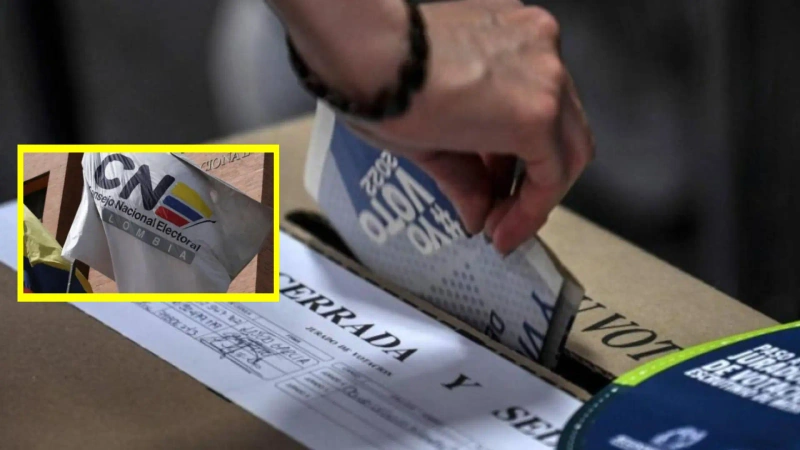 La imagen describe una referencia de un votante en las urnas y en detalle la imagen del Consejo Nacional Electoral.
