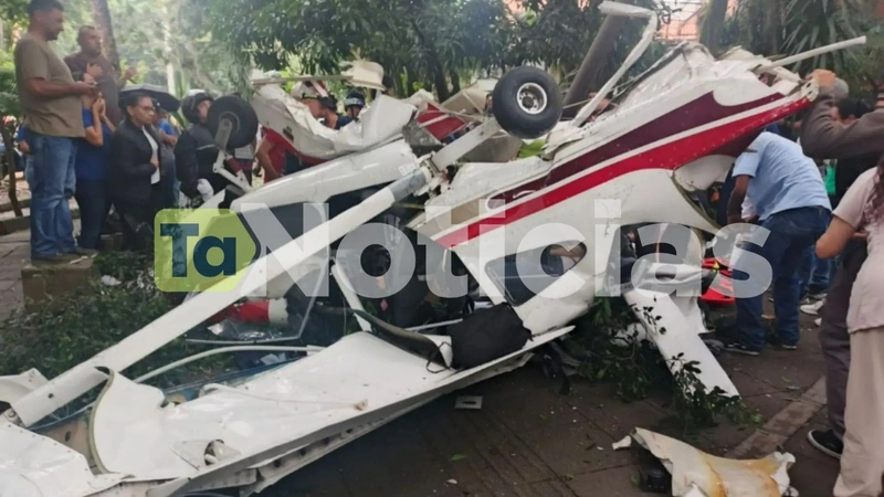 Esta avioneta cayó en la tarde de este 15 de agosto en un parque en inmediaciones de la Unidad Deportiva Atanasio Girardot.