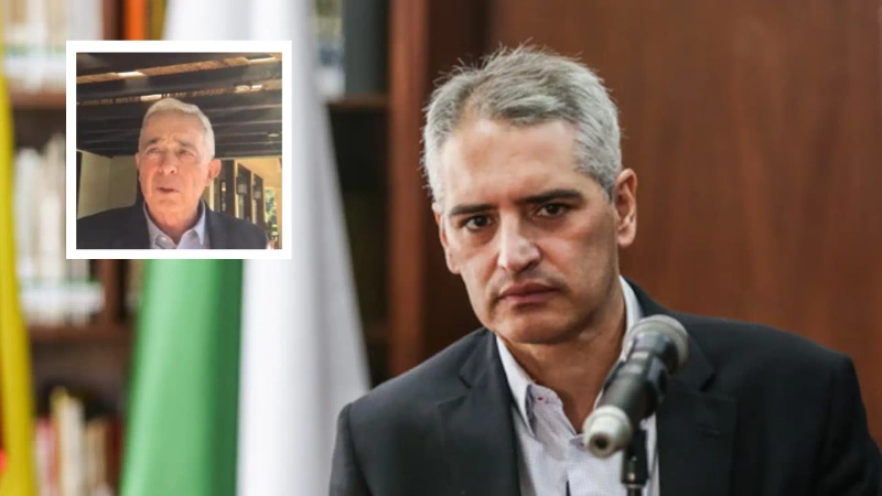 Fotos del gobernador de Antioquia, Andrés Julián Rendón Cardona, y del expresidente Álvaro Uribe.