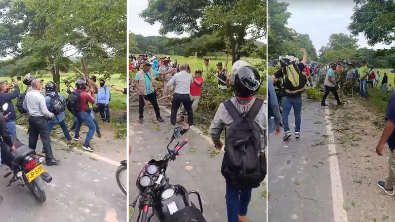 Conductores e indígenas se enfrentaron porque esto últimos tenían completamente bloquada la vía Caucasia-Montería. Foto y video: Cortesía