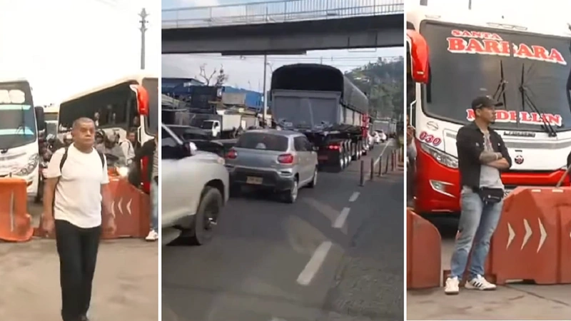 Casi 9 horas duró el bloqueo intermitente en la vía que comunica a Medellín con el Eje Cafetero y el Puerto de Buenaventura. Se llegó a un acuerdo. Foto: Screenshot