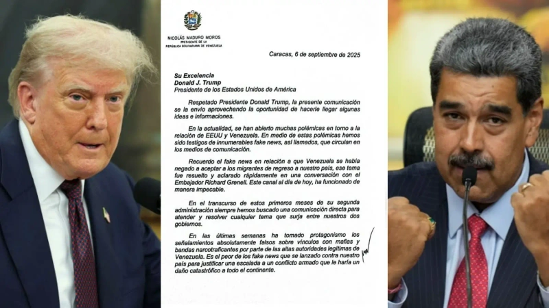 La imagen muestra al presidente de EE.UU. y al de Venezuela, Nicolás Maduro. EN el medio la polémica carta rechazada por el país norteamericano.