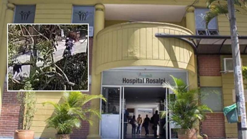 En la imagen general se observa una panorámica del hospital Rasalpi y en detalle un pantallazo del video en el momento de intento de hurto