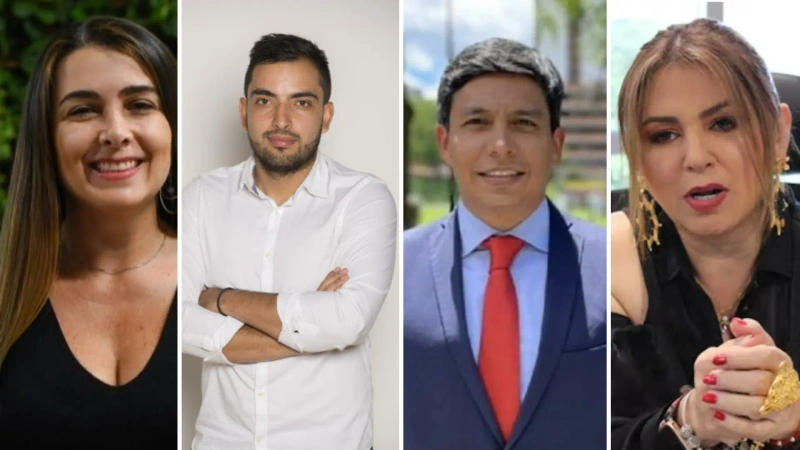 En la imagen aparecen de izquierda a derecha: Johana Jaramillo, ex gerente de Telemedellín, el exsecretario de Comunicaciones Juan José Aux, Deninson Mendoza ex gerente del canal y Mábel Rocío López, quién también ejerció como gerente del canal local.