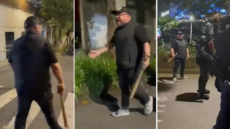 Eol concejal Andrés 'El Gury' Rodríguez retó a algunos manifestantes de la marcha pro-Palestina. Foto: Screenshot