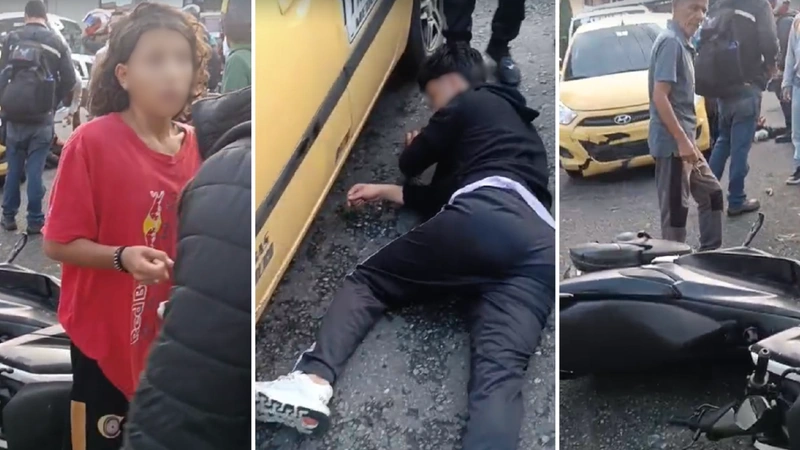 Un taxista y dos menores de edad que se movilizaban en una motocicleta terminaron enfrentándose tras un accidente de tránsito. Foto y video: Denuncias Antioquia