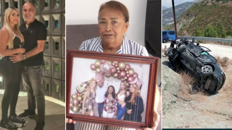 Este collage de imágenes muestra en la primera foto a la pareja, en el medio a la madre de la colombiana con una foto de ella y al final, una foto del vehículo accidentado en Turquía.