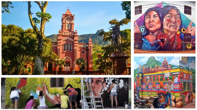 Los murales se extienden más allá del casco urbano. En la Casa de la Cultura, los visitantes pueden admirar obras de artistas internacionales como el peruano Zelva 1, el ecuatoriano Apitatán y el colombiano Paucar, quien retrató a personajes locales en escenas cotidianas que celebran la vida campesina. Fotos: Redes sociales