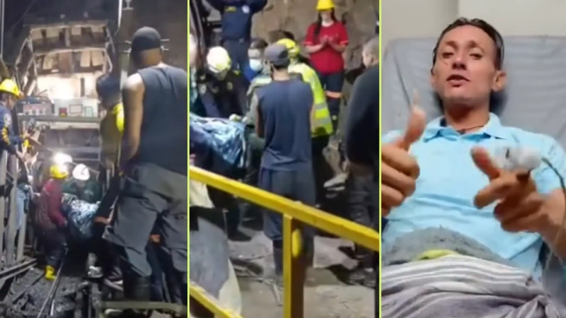 Este collage muestra tres momentos distintos tras el resacate del minero atrapado en Angelópolis.