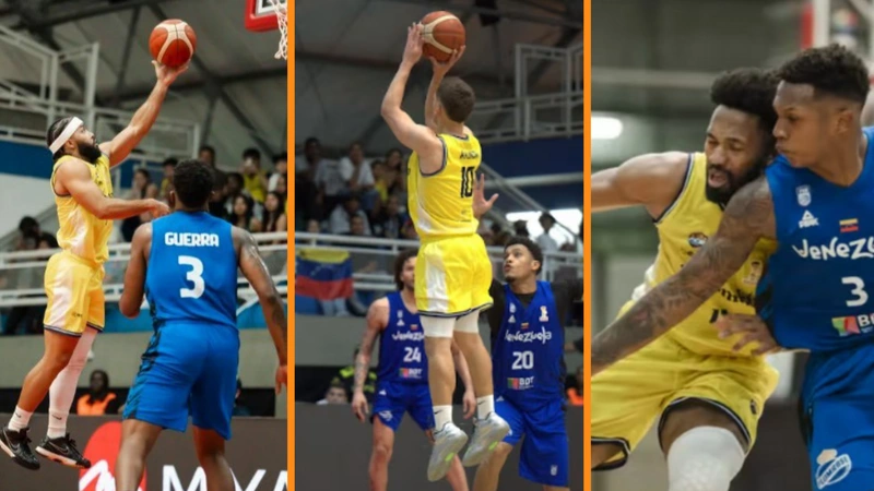 Jugadores de la Selección Colombia durante el partido contra Venezuela en el inicio de las Eliminatorias al mundial de baloncesto 2027. Foto: Publimetro