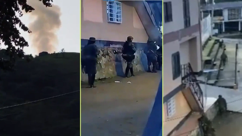Los disidentes de las Farc llegaron con un megáfonopara alertar sobre el ataque, aunque dispararon antes de la advertencia. Foto: Screenshot