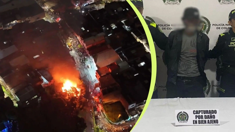 Capturado incendio Manrique. La imagen de la izquierad fue registrada con un dron, en medio de la emergencia en Manrique.