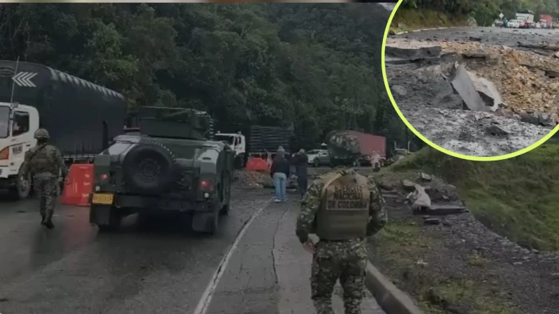 En la imagen geenral el tramo habilitado para vehículos livianos, en detalle, las afectaciones de la explosión.