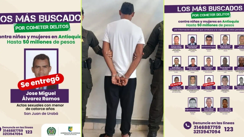 En la imagen se observa el cartel de los más buscados en Antioquia y el más reciente entregado a las autoridades.