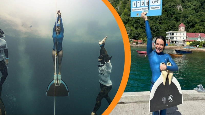Sofía Gómez, atleta colombiana de apnea, logró dos récords continentales en el Deep Dominica Freediving Competition 2025 al alcanzar profundidades de 107 y 110 metros. Su desempeño en Dominica reafirma su liderazgo en la apnea mundial y destaca el crecimiento del deporte en Colombia. Foto: sofigomezu