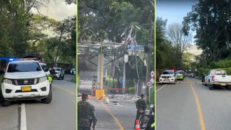 Dos presuntos guerrilleros dejaron el artefacto explosivo en el peaje entre Girardota y Barbosa y pusieron un bafle con un mensaje de advertencia. Foto: Cortesía y TANoticias