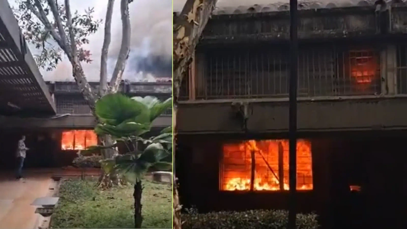 Un grupo de 10 encapuchados habrían incendiado una oficina de los sindicatos del Politécnico Jaime Isaza Cadavid. Foto: Screenshot