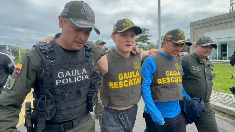 Miguel Ayala y sun mánager Nicolás Pantoja fueron rescatados por el Gaula de la Policía Nacional y la Fuerza Aeroespacial Colombiana. Fotos: Cortesía