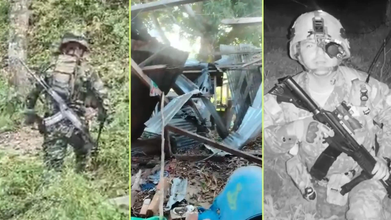 Mientras en Briceño los grupos armados dejaron cam,pos minados para evitar ingreso del Ejército, en zona rural de Yondó destruyeron tres viviendas en un ataque con drones. Foto: Screenshot