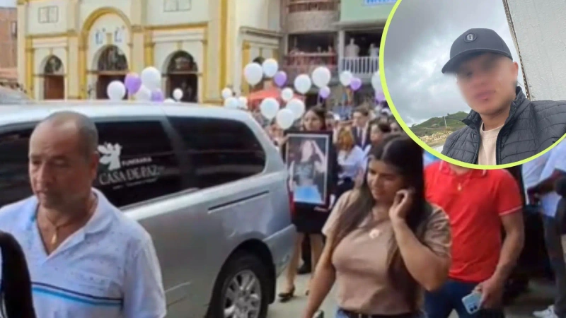 En la imagen general momento del cortejo fúnebre donde le daban el último adiós a Kelly Echeverry, en detalle la imagen distoricionada del sospechoso.