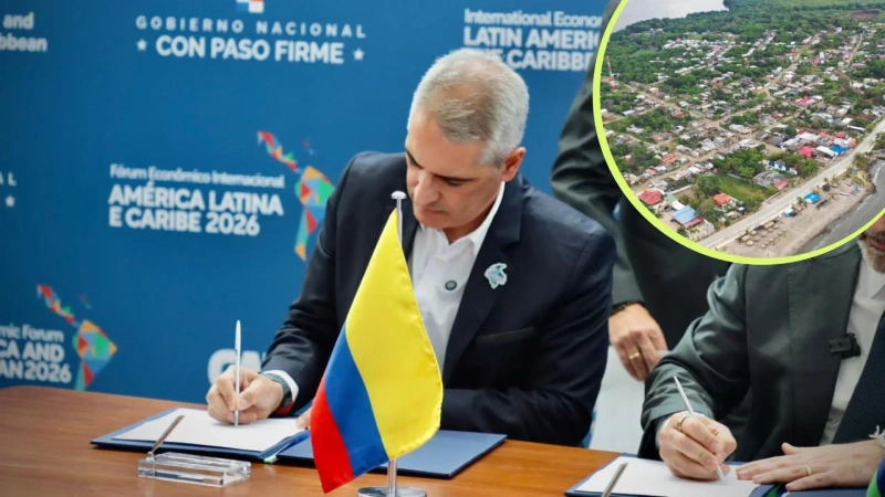 Gobernador firma acuerdo cooperación con la CAF. Foto: Gobernación de Antioquia.