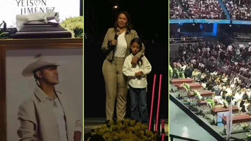 Luz Mery Galeano y Thaliana Jiménez, madre e hija de Yeison Jiménez, subieron al escenario del Movistar Arena para dirigirse a los cientos de seguidores que asistieron al homenaje en el Movistar Arena en Bogotá. Foto: Screenshot