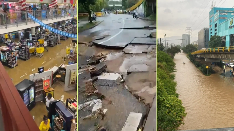 Las lluvias provocaron que el asfalto se levantará en una vía de El Poblado. Hiubo inundaciones en varios sectores de la ciudad. Foto: Screeshot