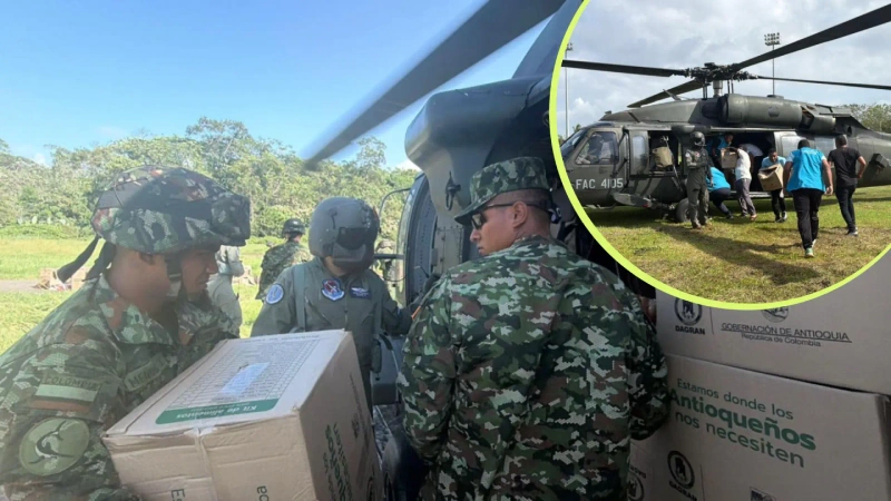 La Fuerza Aeroespacial Colombiana transporta ayudas humanitarias a Antioquia para atender emergencias por la ola invernal. Foto: Cortesía