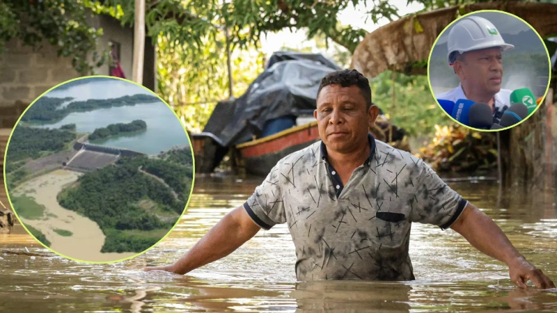 Las inundaciones en Córdoba, según el presidente Petro, se habrían provocado por vertimientos de la hidroeléctica de Urrá, Juan Acevedo (lado superior derecho) renunció a su cargo. Fotos: @ErasmoZB, CVS y Screenshot