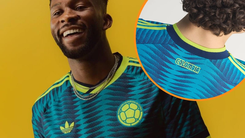 Esta nueva camiseta visitante de Colombia presenta una colección completa y será utilizada en la Copa Mundo 2026. Tomado de adidas Colombia.