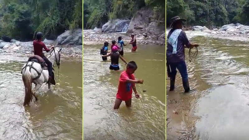 Fotografías de la comunidad transitando por el río. Foto: comunidad de Ituango.