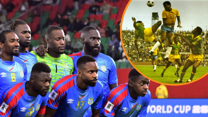 Mwepu Ilunga fue motivo de burlas por una acción en el último partido de Congo en un Mundial, pero detrás había una poderosa razón. Tomado de REUTERS y retrofootball.es.