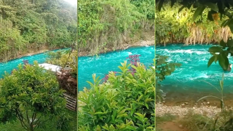 En video quedó registrado un extraño cambio de color en el río Medellín en jurisdicción del municipio de Caldas. Foto: cortesía Denuncias Antioquia.
