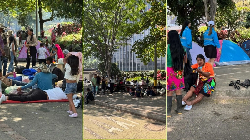 La presencia masiva de manifestantes impide el ingreso de funcionarios y ciudadanos que buscan realizar trámites en estas entidades. Fotos: Teleantioquia.