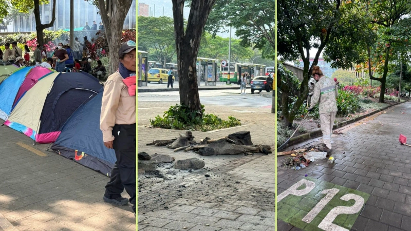 Más allá del levantamiento de la protesta en la madrugada de este miércoles 18 de marzo, el impacto quedó en el espacio público. Foto: Teleantioquia.
