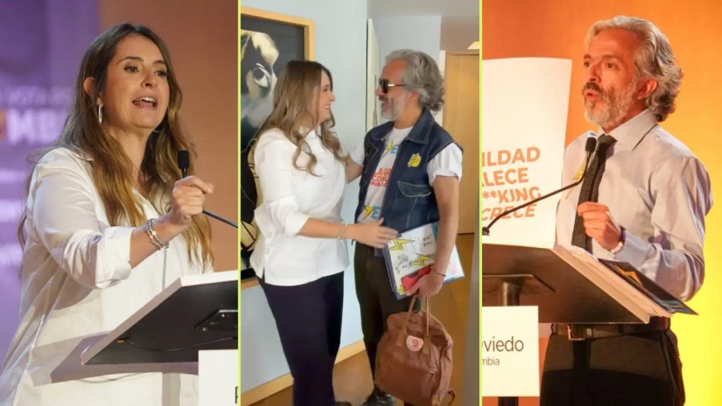 Paloma Valencia y Juan Daniel Oviedo se abrazaron antes de la reunión en la que oficializarán que serán fórmula para llegar a la Casa de Nariño. Foto: cortesía.