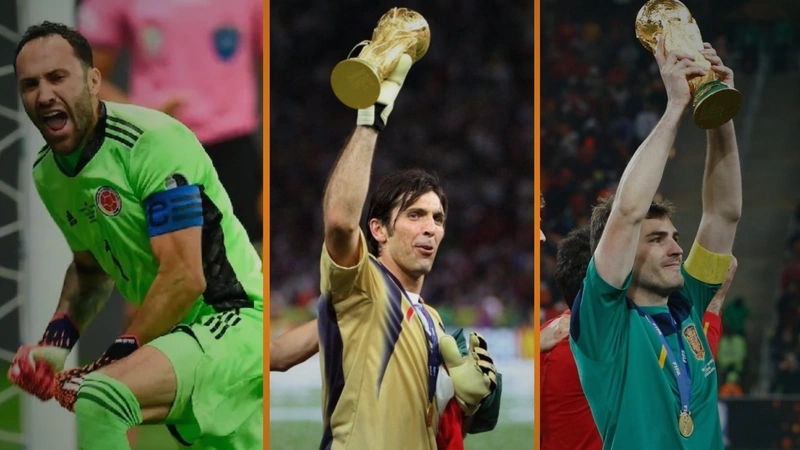 David Ospina, Gianluigi Buffon e Iker Casillas tuvieron su debut profesional antes de los 19 años. Imágenes de AFP, cooperativa.cl y Pinterest.