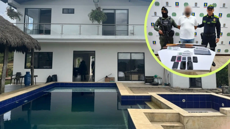Las autoridades desplegaron un operativo en una lujosa finca ubicada en San Roque, Antioquia, donde encontraron a Jorge Iván Gómez, conocido como alias “Toco”. Foto: cortesía