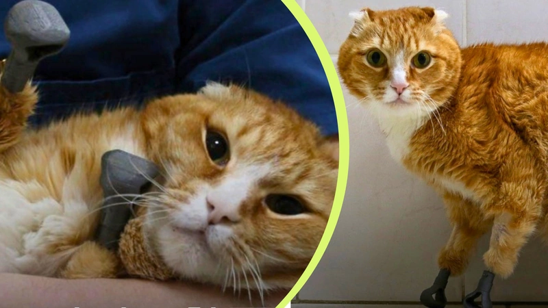 Ryzhik es uno de los primeros felinos en el mundo en desplazarse con cuatro implantes de este tipo. Fotos: tusbuenasnoticias